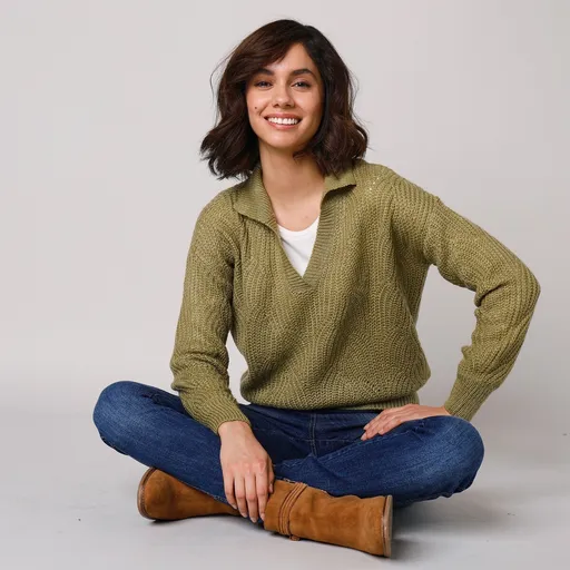 Pulover cu guler polo și mâneci bufante