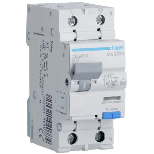 Disjunctor diferential RCBO 1P+N 10A/30mA, C, 6kA, tip A Hager AD960J
