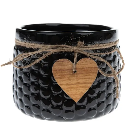 Mască de ghiveci Wood heart din ceamică negru, 8 x 11 cm, negru