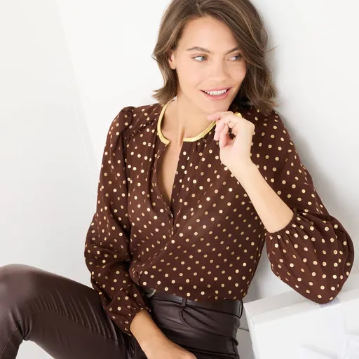 Bluză din voal cu imprimeu cu buline aurii