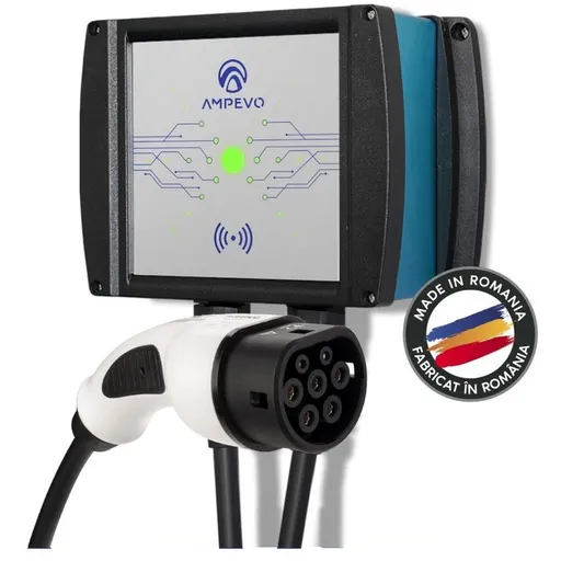 Statie incarcare masini electrice, 7.4 kW, monofazata, cablu Type 2, curent setabil 8-32 A, aplicatie mobila Ampevo AMP107T2GC-CP