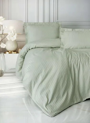 Lenjerie de pat dubla, L'essentiel Maison, Stripe, Bumbac Satinat, Salvie