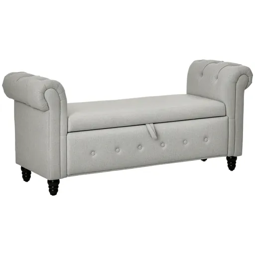 HOMCOM Banca cu depozitare, canapea cu două funcții în material textil aspect lin cu picioare de lemn 146,5 x 49 x 72 cm gri | Aosom Romania