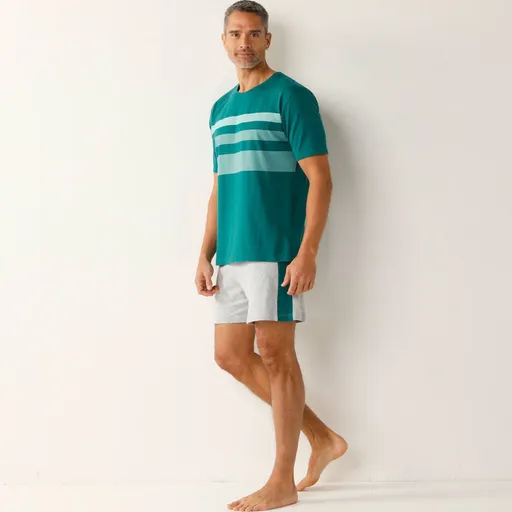 Pijama cu pantaloni scurți și dungi centrale