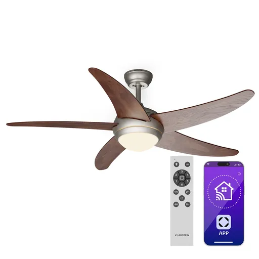 Klarstein Bolero 2 în 1, ventilator de tavan, Ø 132 cm, lumină 55 W, telecomandă, control prin aplicație, funcționare în două direcții