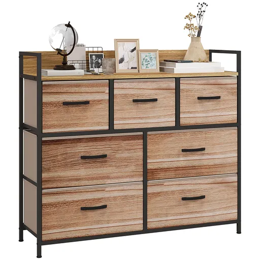 HOMCOM Comodă 7 sertare mobilier de depozitare sertar în țesătură pliabil - structură oțel negru - 98 x 29 x 85 cm | Aosom Romania