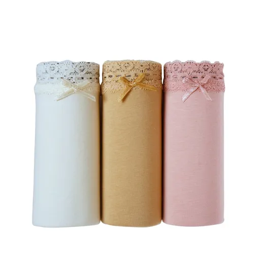 Set de 3 chiloți midi din bumbac și dantelă