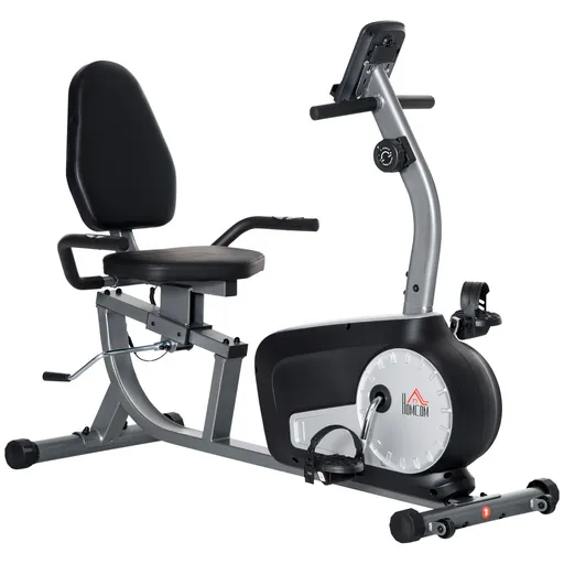 HOMCOM Bicicletă de Exerciții Înclinată Orizontală cu 8 Nivele de Rezistență, Monitor LCD și Scaun Reglabil, 122-137x62x103 cm, Gri | Aosom Romania