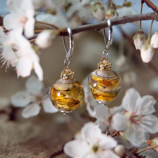 Lampglas Cercei cu aur de 24 de carate în perlă Honey Comb ESA51/CHI