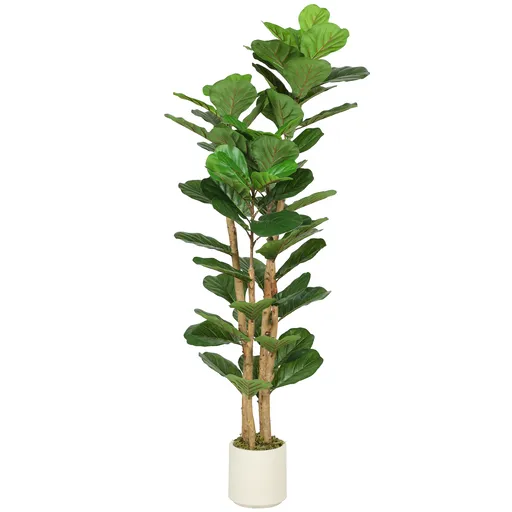 HOMCOM Plante artificială de interior 150 cm Ficus lyrata arbore artificial cu ghiveci din plastic și trunchi din lemn masiv, verde | Aosom Romania
