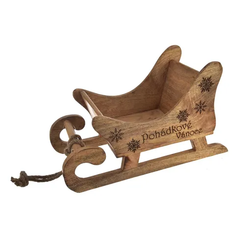 Decorațiune InDecor Sanie din lemn de mango Poveste de Crăciun, 38 x 22 x 20 cm