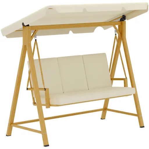 Outsunny Balansoar de Grădină 3 Locuri cu Acoperiș și Perne 195x120x170cm Bej | Aosom Romania