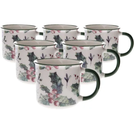 Set de 6 căni de porțelan Christmas holly 300 ml, 300 ml