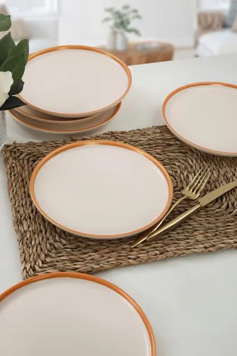 Set platouri servire desert, Hermia, 275KRM1903, Antibacterian, Crem / Aur