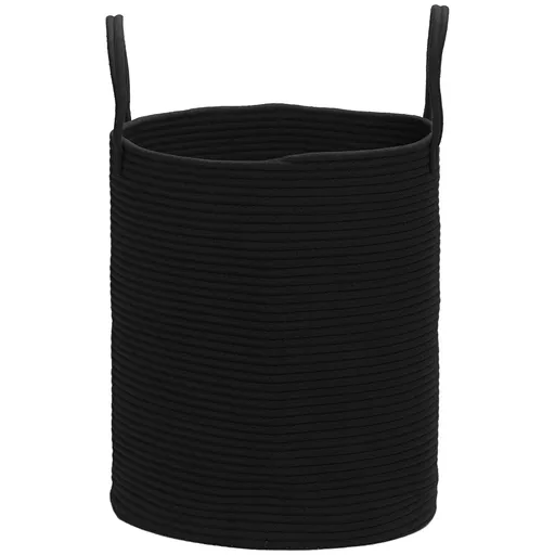 HOMCOM Coș pentru Rufe de 36L, Portabil și Pliabil cu Mânere, Coș de Rufe din Bumbac Natural, Ø38x45 cm, Negru | Aosom Romania