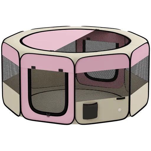 PawHut Parc pliabil pentru câini și pisici țarc portabil pentru animale mici impermeabil din țesătură Oxford Ø120x58cm Roz | Aosom Romania
