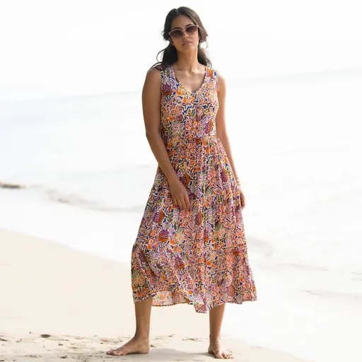 Rochie lunga din crep cu imprimeu