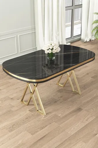 Masa, Hanah Home, Zae, 168x76x90 cm, Marmură neagră / Aur