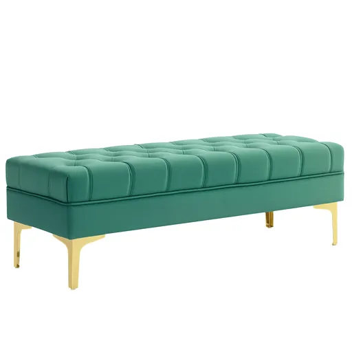 HOMCOM Bancă Hol, cu Husă Capitonată din Catifea cu Picioare Metalice pentru intrare, dormitor sau sufragerie, 118x45x42 cm, Verde | Aosom Romania