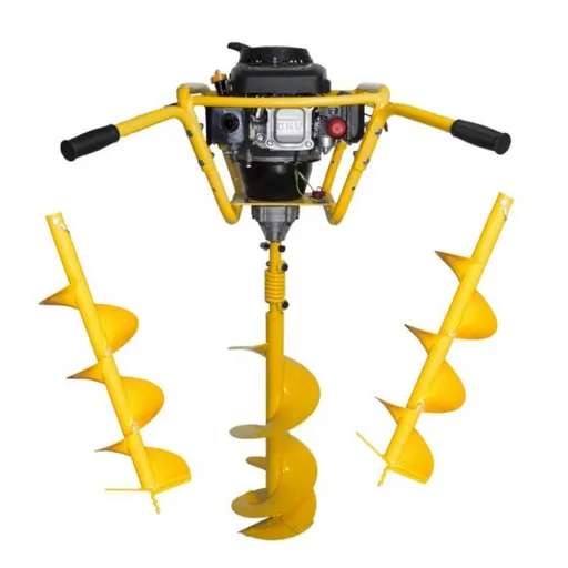 Pachet - Motoburghiu benzina profesional, Putere 5 CP - 3 x Burghiu pamant 100 mm, 200 mm, 300 mm