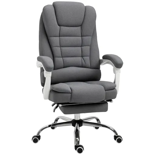 Vinsetto Fotoliu de birou cu suport retractabil pentru picioare, fotoliu de conducere, spătar reglabil, aspect de in, Gri | Aosom Romania