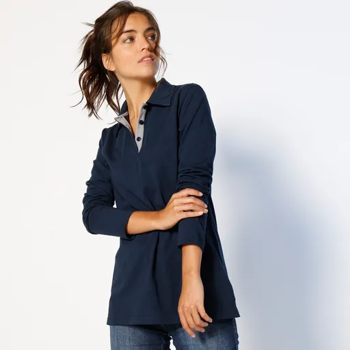 Tricou polo din jerseu bicolor cu mâneci lungi