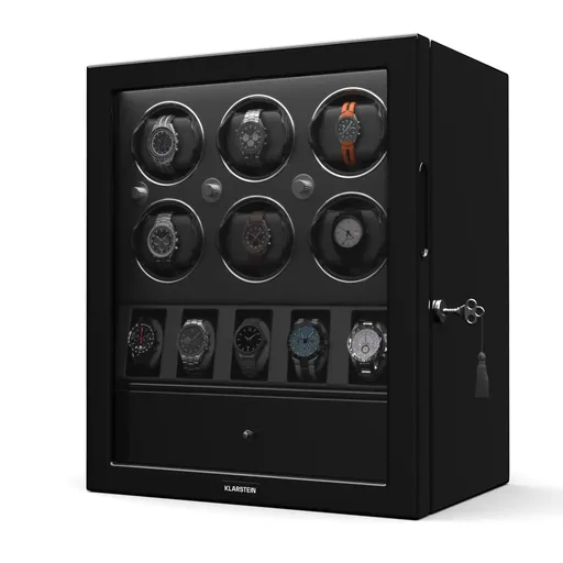 Klarstein Dispozitiv de întors ceasuri ChronoVault, 6+5 ceasuri, vegan, lucios, 4 moduri, Motor Mabuchi, LED, priză