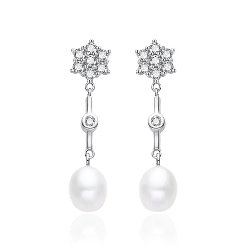 Agato Cercei din argint cu zircon și perlă AGT-E094LW-P