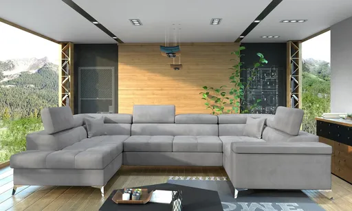 Coltar extensibil stanga 6 locuri ELTAP, Th-44, Thiago, 342x208x88 cm, lemn/poliester, gri deschis