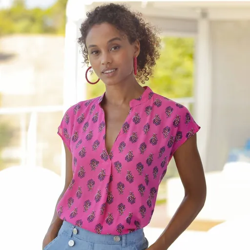 Bluză fără mâneci din crep, imprimată