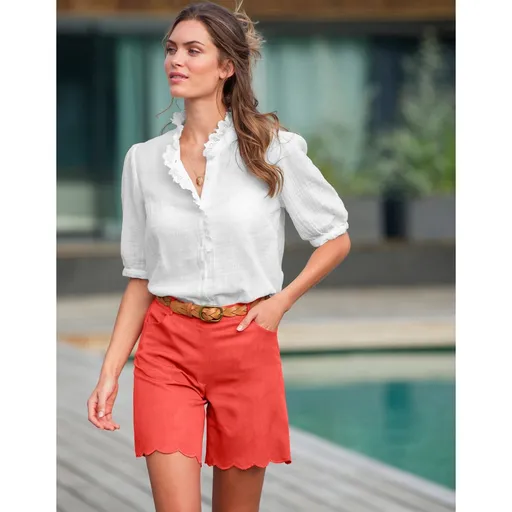 Pantaloni scurți drepți din twill cu finisaj ondulat