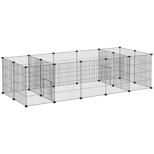 PawHut Cusca pentru Animale Mici, Tarc Modular din 18 Piese, Oțel, 175x70x45 cm | Aosom Romania