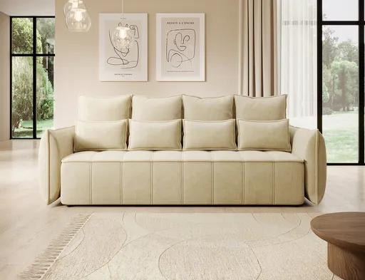 Canapea extensibila 3 locuri ELTAP, Weltton, 242x106x94 cm, lemn/poliester, bej deschis