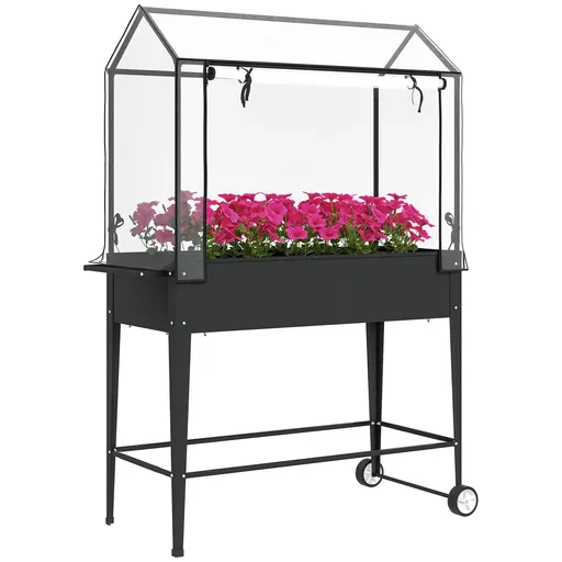 Outsunny Carré potager sur pieds cu bâche en PVC jardinière surélevée cu roți gaură de drenaj 100 x 45 x 152 cm negru | Aosom Romania