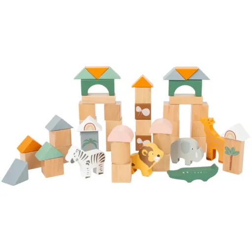 Small foot Wooden Building Blocks Safari jucărie cu activități din lemn 12 m+ 50 buc