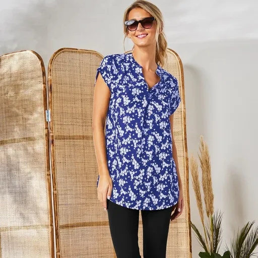 Tunică din crep cu mâneci rulou și imprimeu