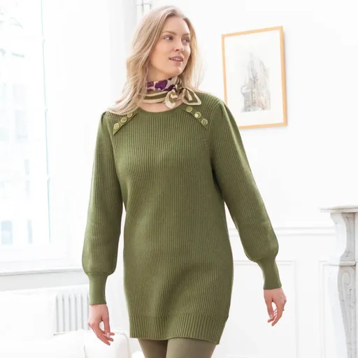 Pulover tunică uni cu nasturi decorativi