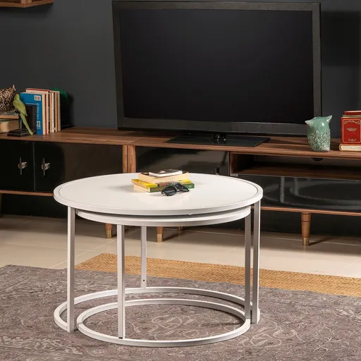 Set masute 2 piese, Hanah Home, Tambur, Alb