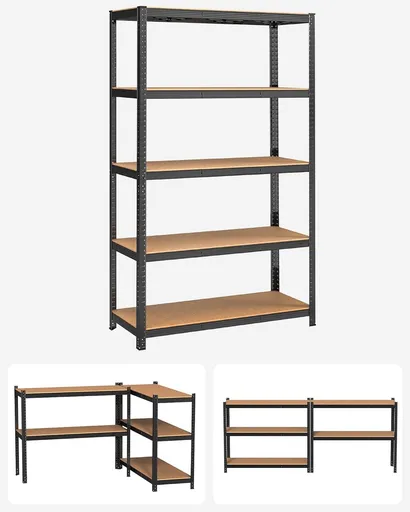 Raft modular pentru depozitare Songmics, 120 x 60 x 200 cm, MDF/otel, negru/maro deschis