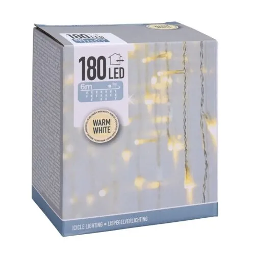 Ploaie luminoasă de Crăciun 180 LED, IP44, 6 m,alb cald, 6 m