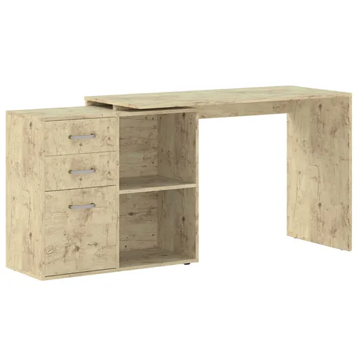 HOMCOM Birou de Colț pentru PC cu 2 Sertare și Rafturi Deschise, Birou de Colț în Formă de L, 117x83,5x76 cm, Lemn Natural | Aosom Romania