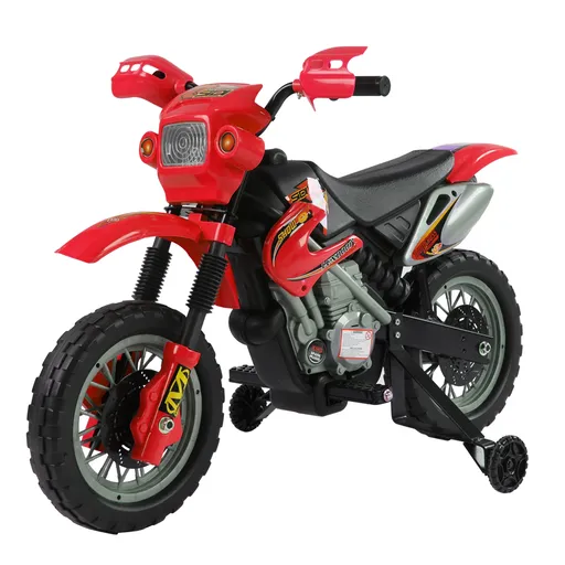 HOMCOM Motocicletă Electrică pentru Copii 3-6 Ani din Plastic cu Roți de Sprijin, Faruri și Muzică, 102x53x66 cm, Rosu și Negru | Aosom Romania
