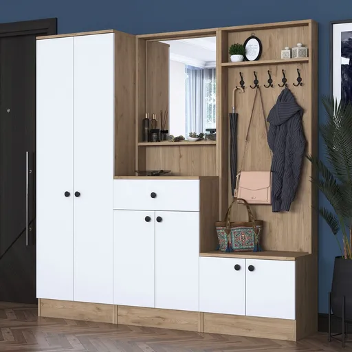 Cuier de perete, Hanah Home, P6, 179.4x182.8x37.5 cm, Alb/Maro