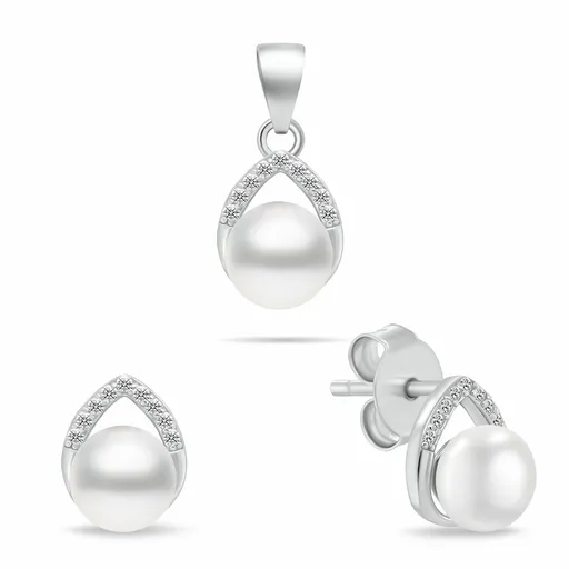 Brilio Silver Set de bijuterii sofisticate din argint cu perle SET290W (cercei, pandantiv)