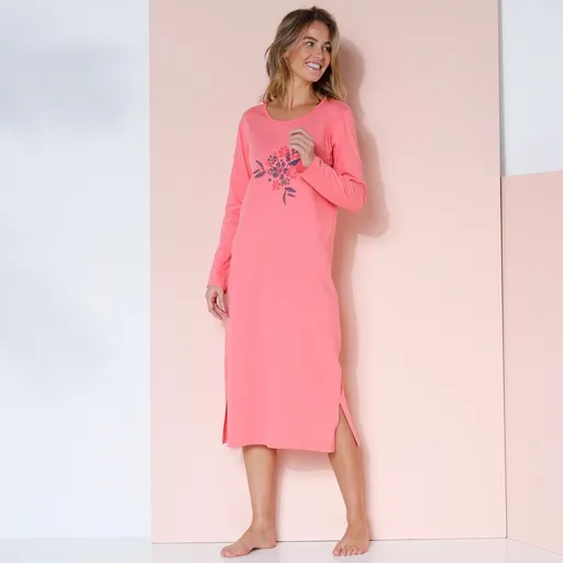 Cămașă de noapte cu mâneci lungi cu imprimeu bouquet