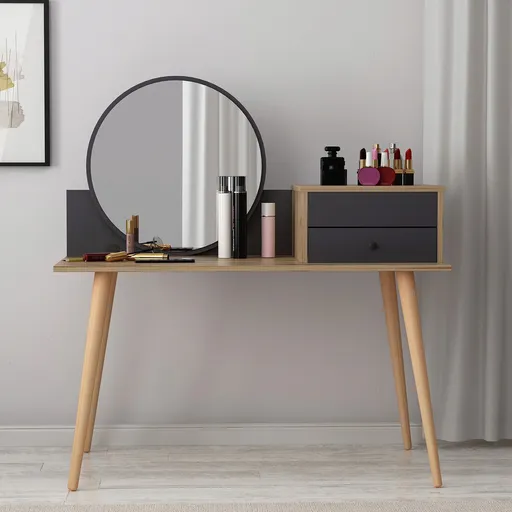 Masa de machiaj, Hanah Home, Angel, 120x96x60 cm, Antracit / Nuc