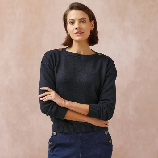 Pulover cu guler tip barcă, culoare uni