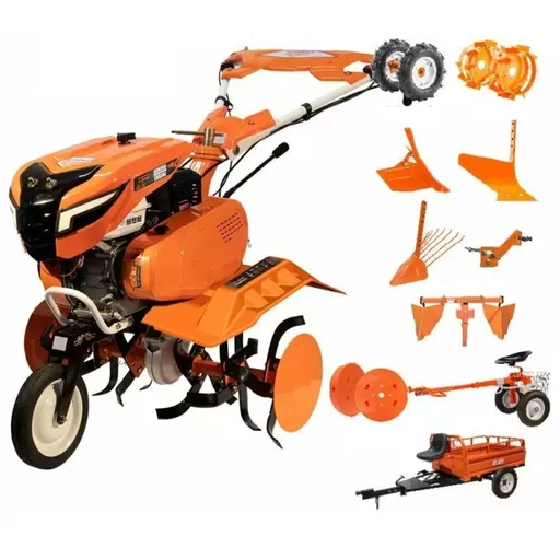 Motosapa RURIS 7500ACC6, 7 CP, Benzina ,rarita, plug, dispozitiv cartofi, cultivator, accesoriu tractat, roti cauciuc si metalice, remorca
