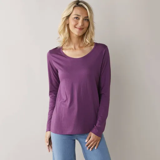 Tricou de culoare uni cu guler rotund și mâneci lungi