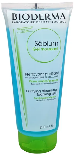 Bioderma Gel spumant de curățare pentru ten mixt până la gras Sébium Gel Moussant (Purifying And Foaming Gel) 200 ml